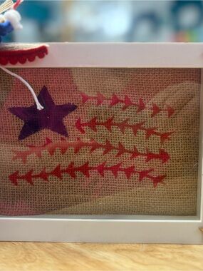 Set of two Patriotic Burlap Wall Art - Blue Star with Red Stripe Accents